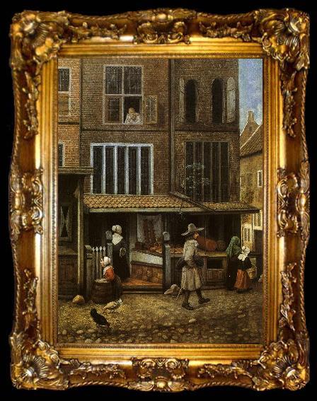 framed  Jacobus Vrel Street Scene with Bakery, ta009-2